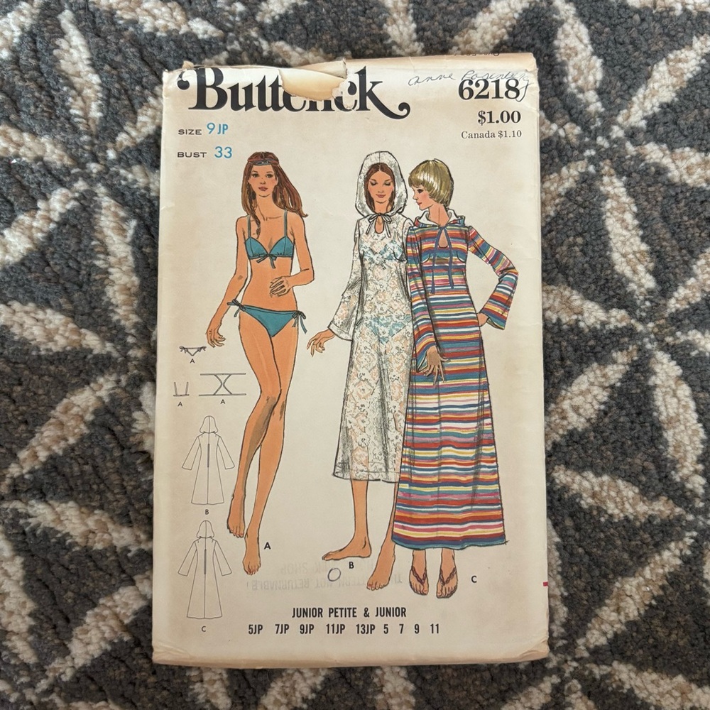 60's Butterick Pattern #6218 Misses Swimsuit and Cover-Up - Jr Size 9 - Bust 33